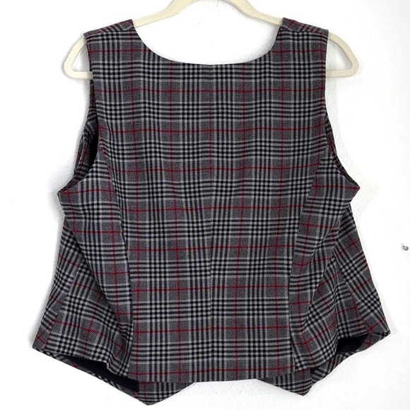 Plaid Vest Women's XXL Sleeveless Button Up Blazer Top Gray Red Dark Academia - Picture 5 of 12